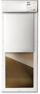 White automatic pet door with control panel and open door