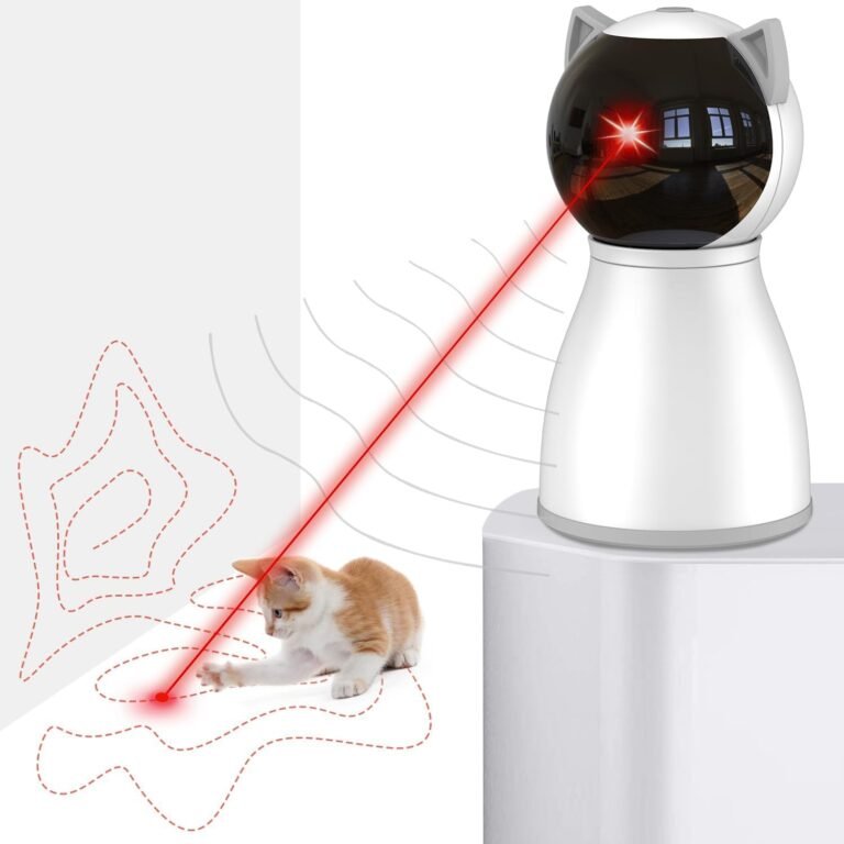 Cat toy robot projecting laser pointer, cat playing with the light