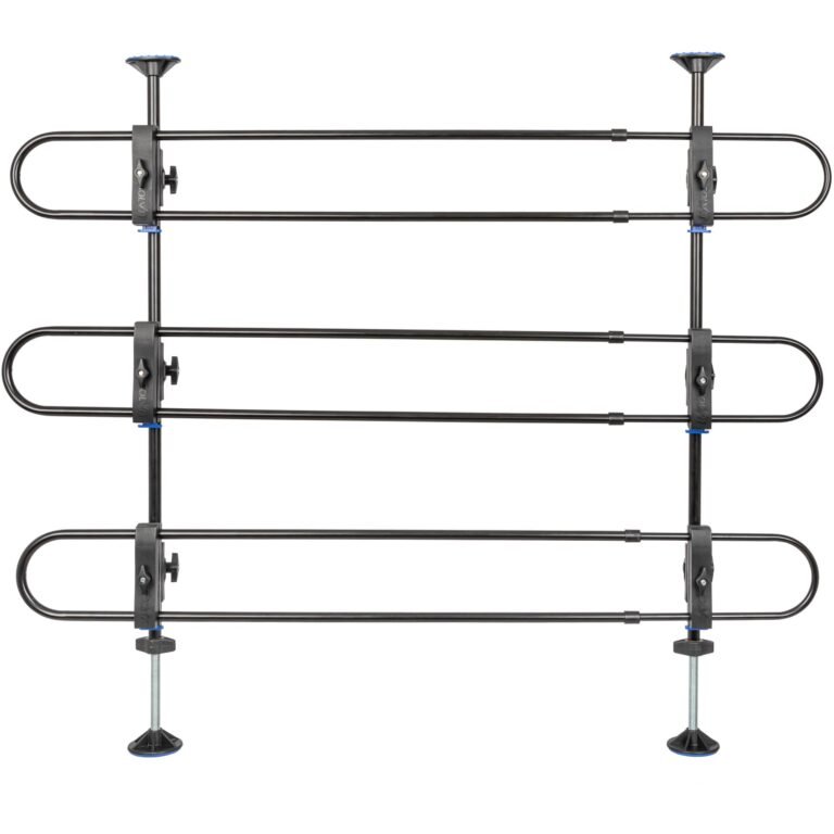 Black metal dog car barrier with adjustable horizontal bars