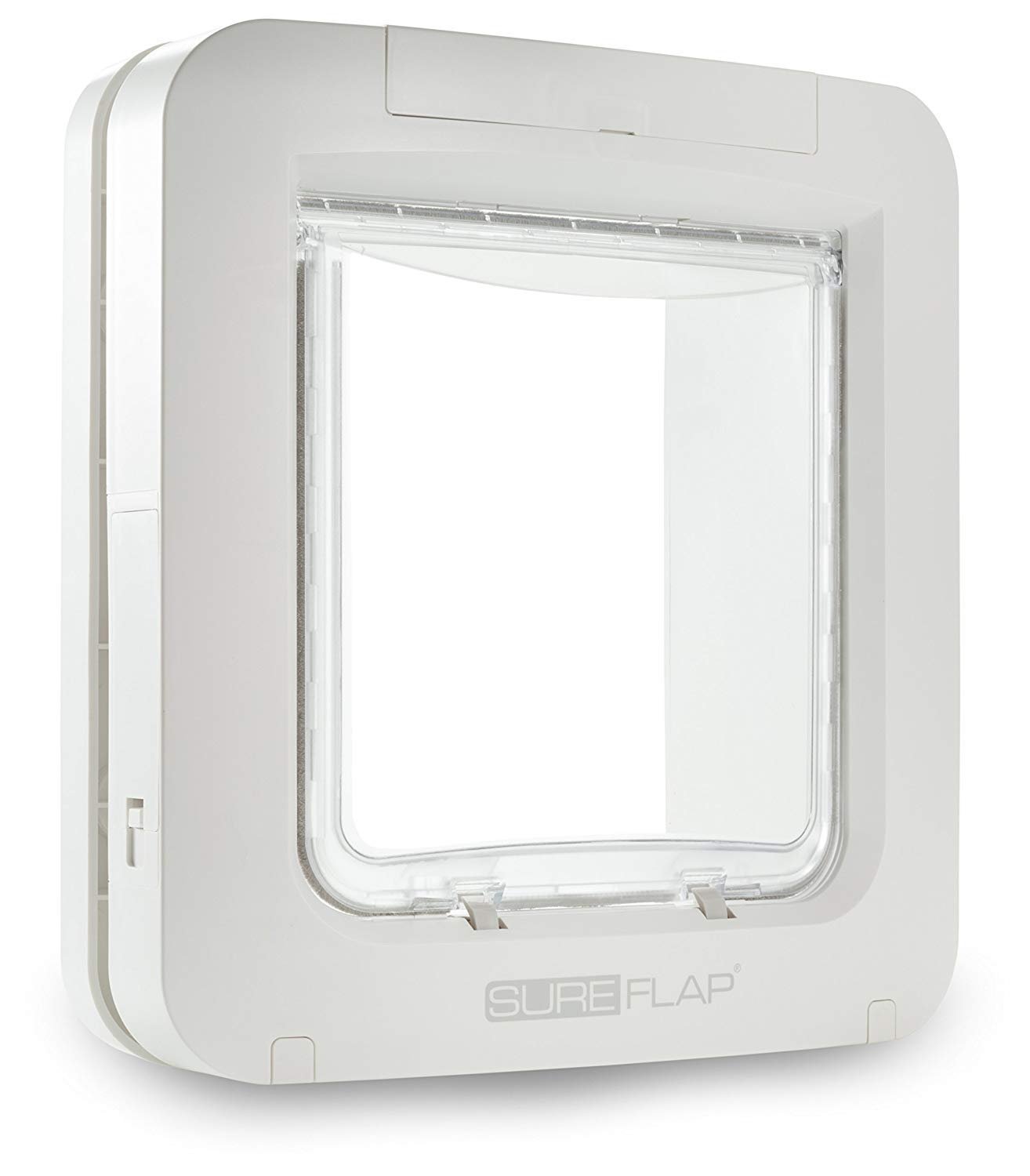 White SureFlap pet door with a clear flap and locking mechanism