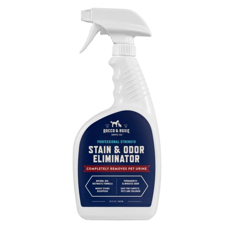White Rocco & Roxie stain and odor eliminator spray bottle