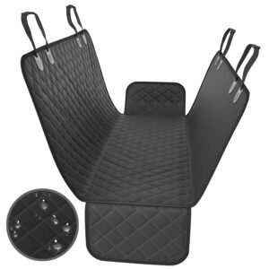 Black quilted car seat cover with headrest and water-resistant detail