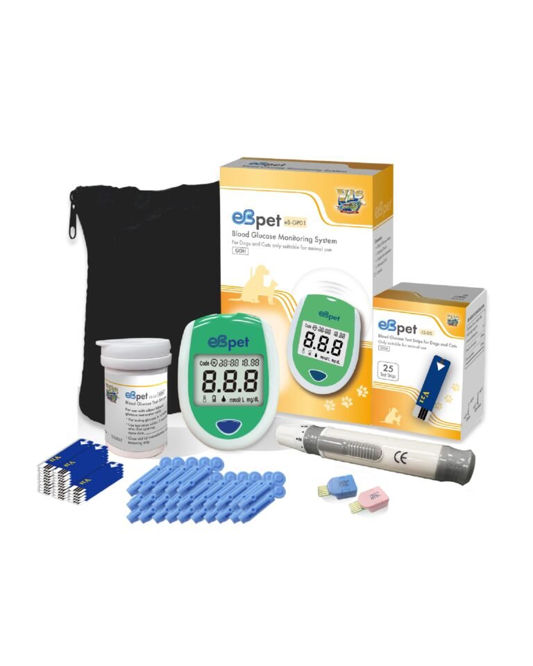 Blood glucose monitoring kit for dogs and cats, including meter and supplies