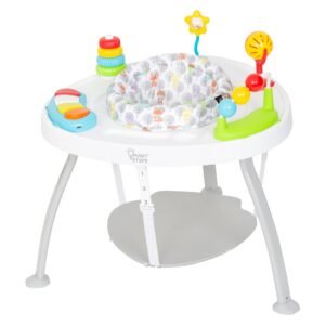 White baby activity center with toys and adjustable height