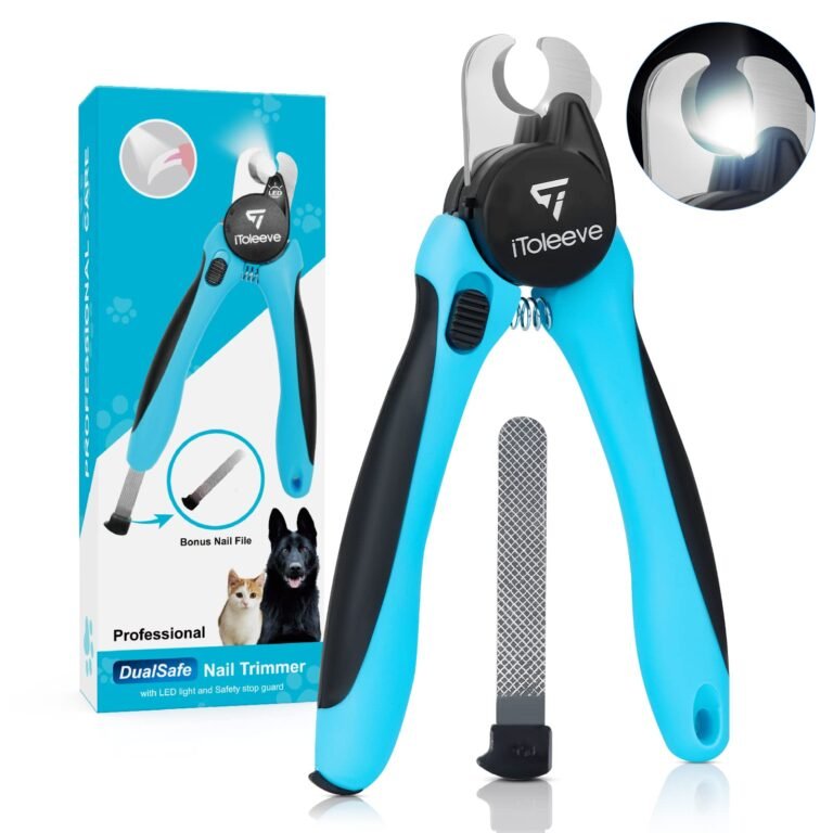 Blue and black pet nail clippers with LED light and nail file