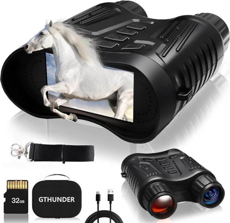 Black night vision binoculars with a white horse image on the screen