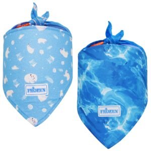 Two "Frozen" themed dog bandanas, one with polar bears, the other with water