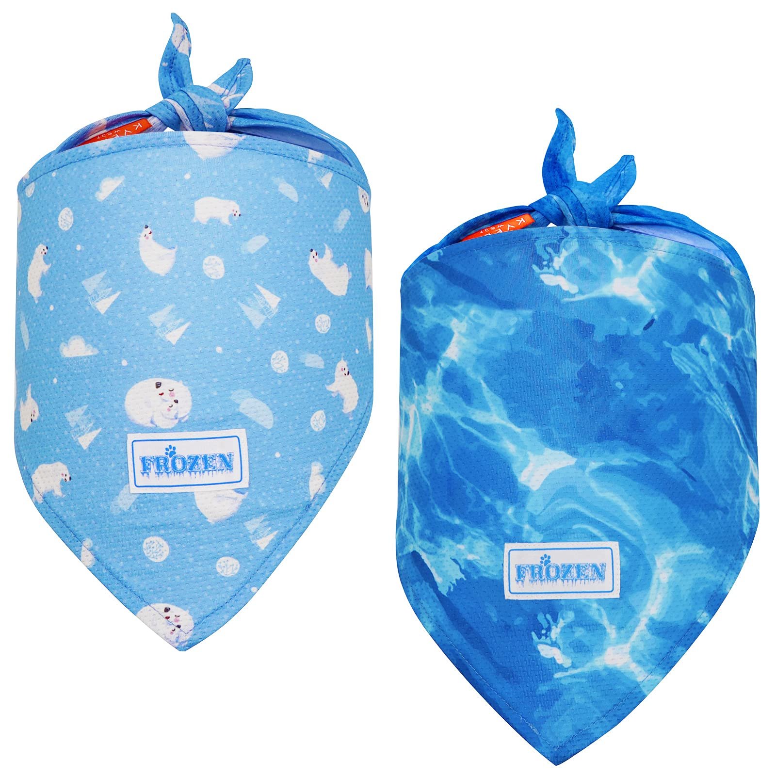 Two "Frozen" themed dog bandanas, one with polar bears, the other with water