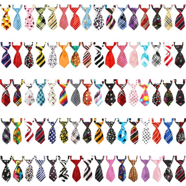 Rows of colorful patterned neckties on a white background