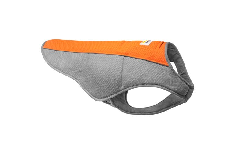 Orange and gray dog cooling vest on a white background