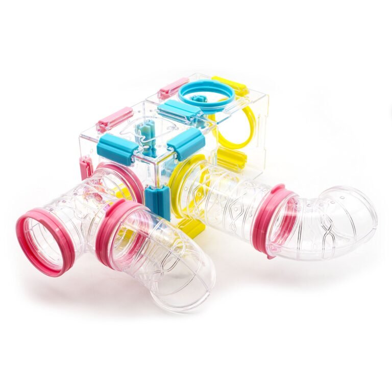 Clear plastic hamster habitat with colorful tubes and connectors