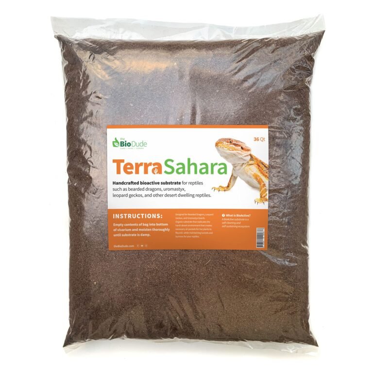 Bag of Terra Sahara bioactive substrate for reptiles, with bearded dragon image
